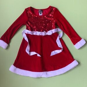 Red Sequin Holiday Dress with White Trim
